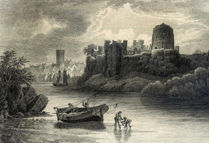 Pembroke Castle and part of town by Charles Norris 1817
