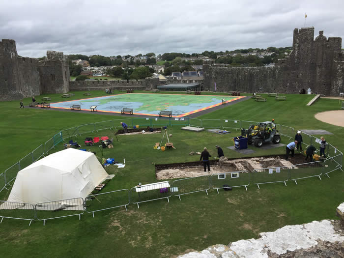 Photograph taken of the 2018 excavation into the birthplace of Henry Tudor